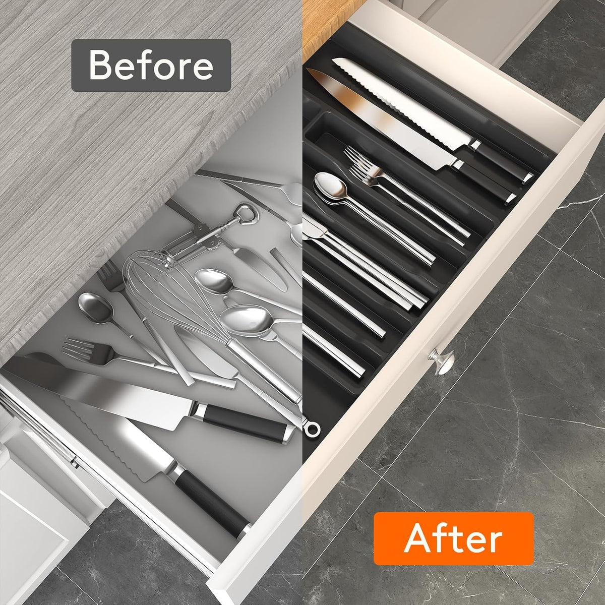 Extra Large Silverware Drawer Organizer, Expandable Utensil Tray
