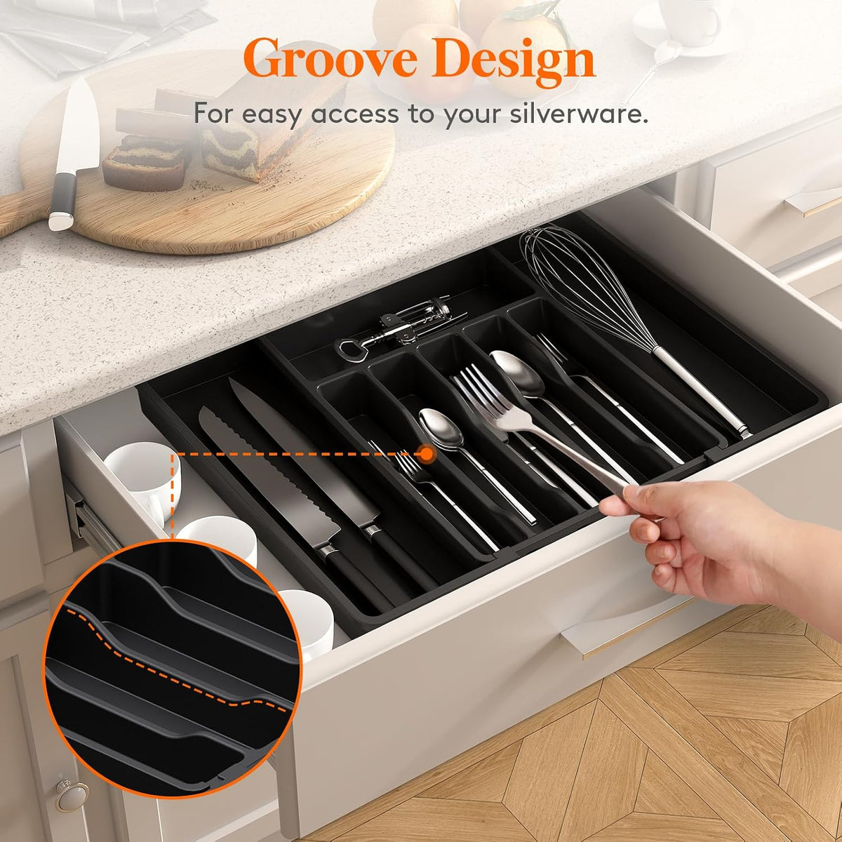 Extra Large Silverware Drawer Organizer, Expandable Utensil Tray