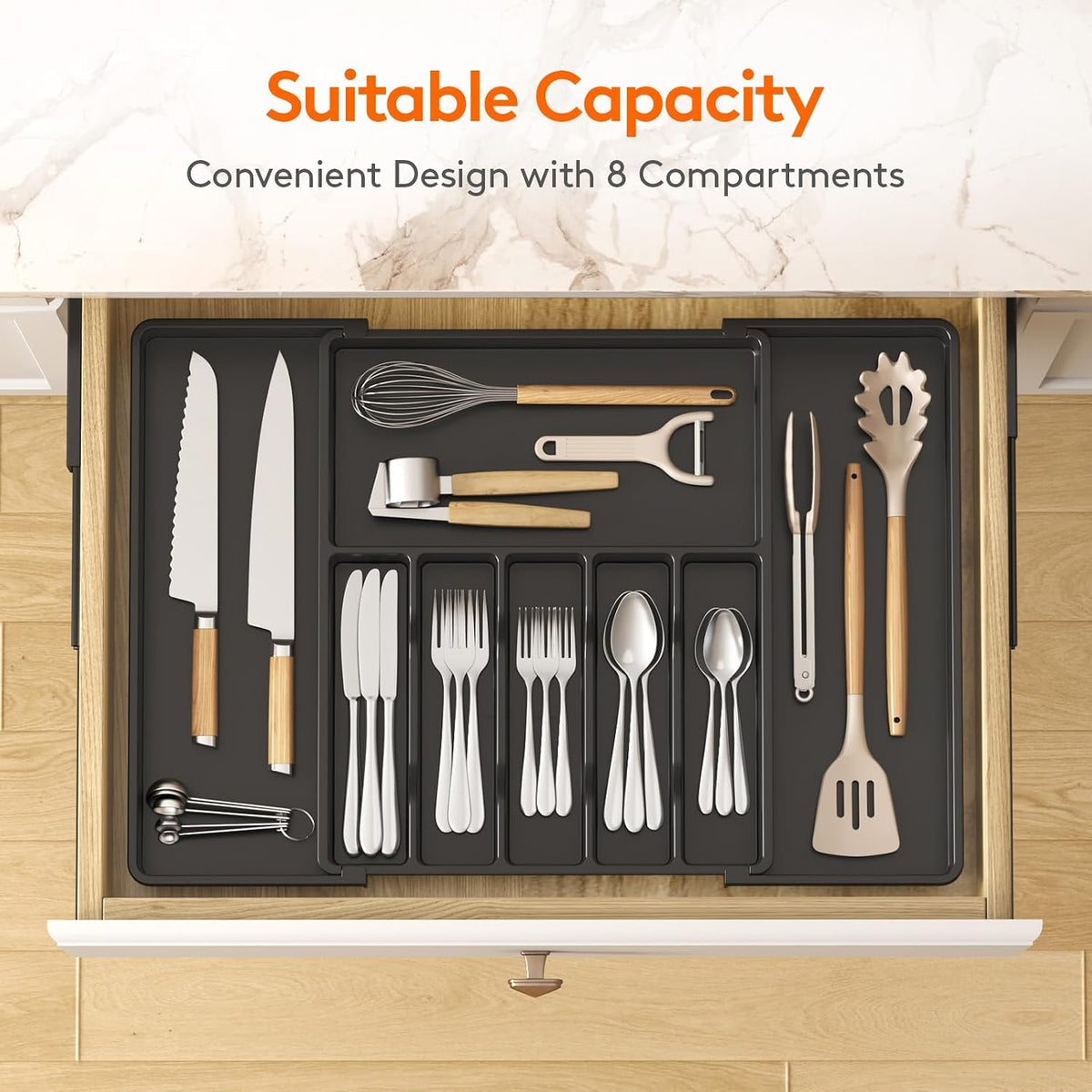 Extra Large Silverware Drawer Organizer, Expandable Utensil Tray