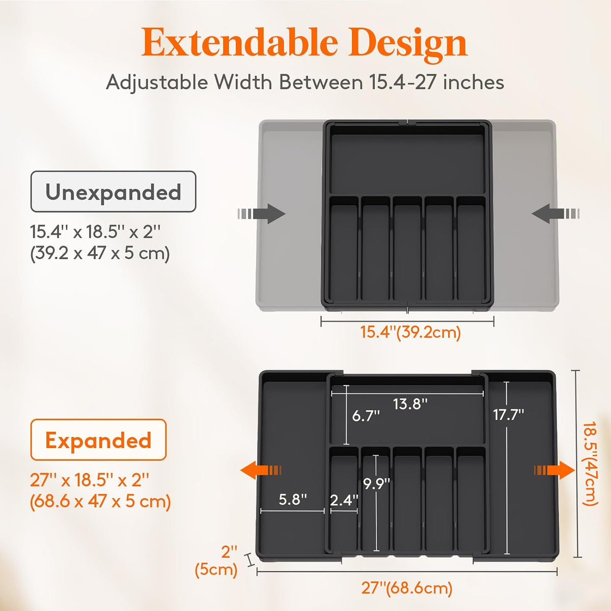 Extra Large Silverware Drawer Organizer, Expandable Utensil Tray