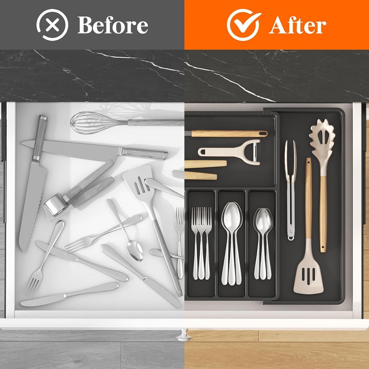 Extra Large Silverware Drawer Organizer, Expandable Utensil Tray