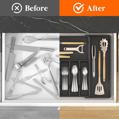 Extra Large Silverware Drawer Organizer, Expandable Utensil Tray