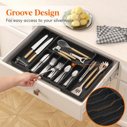 Extra Large Silverware Drawer Organizer, Expandable Utensil Tray