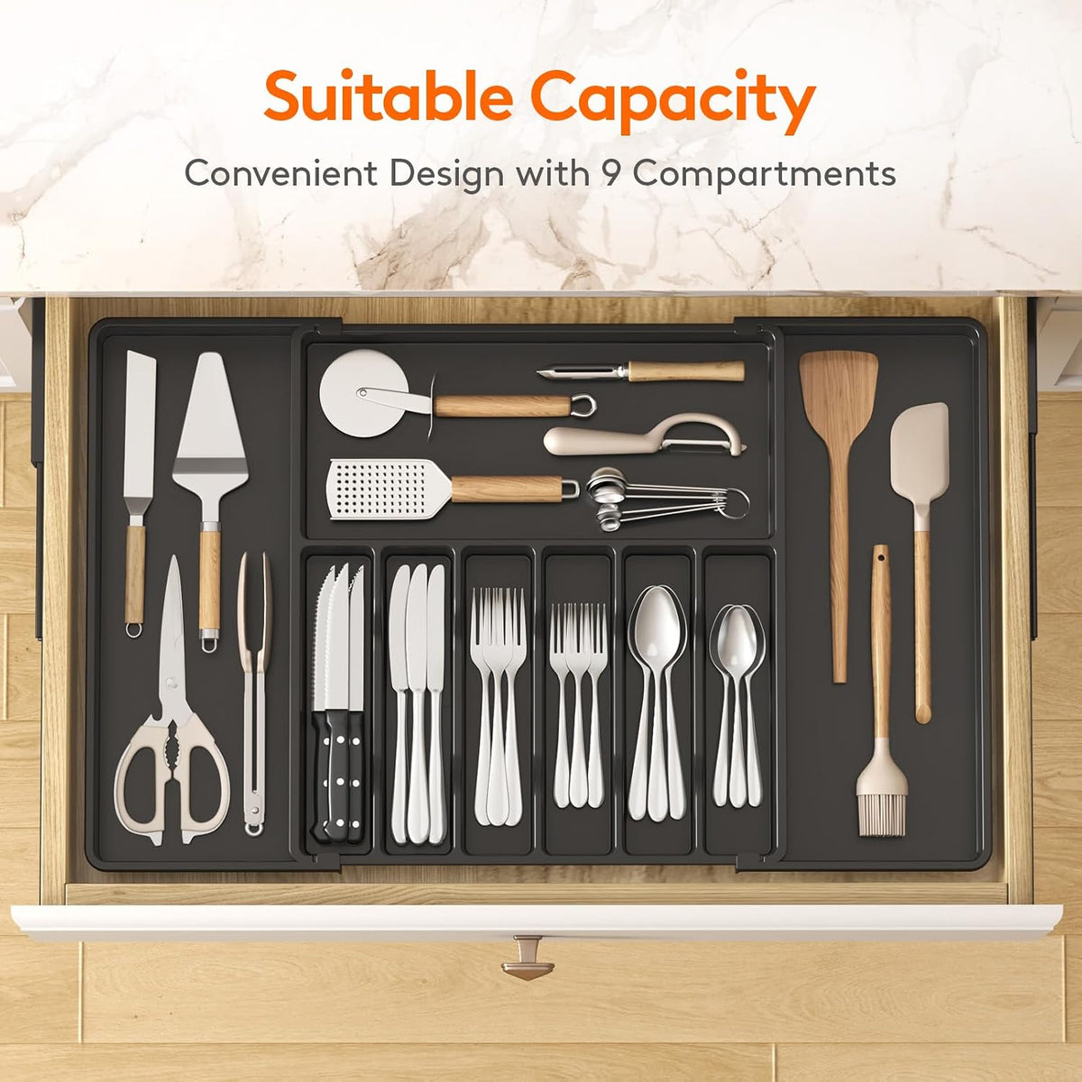 Extra Large Silverware Drawer Organizer, Expandable Utensil Tray