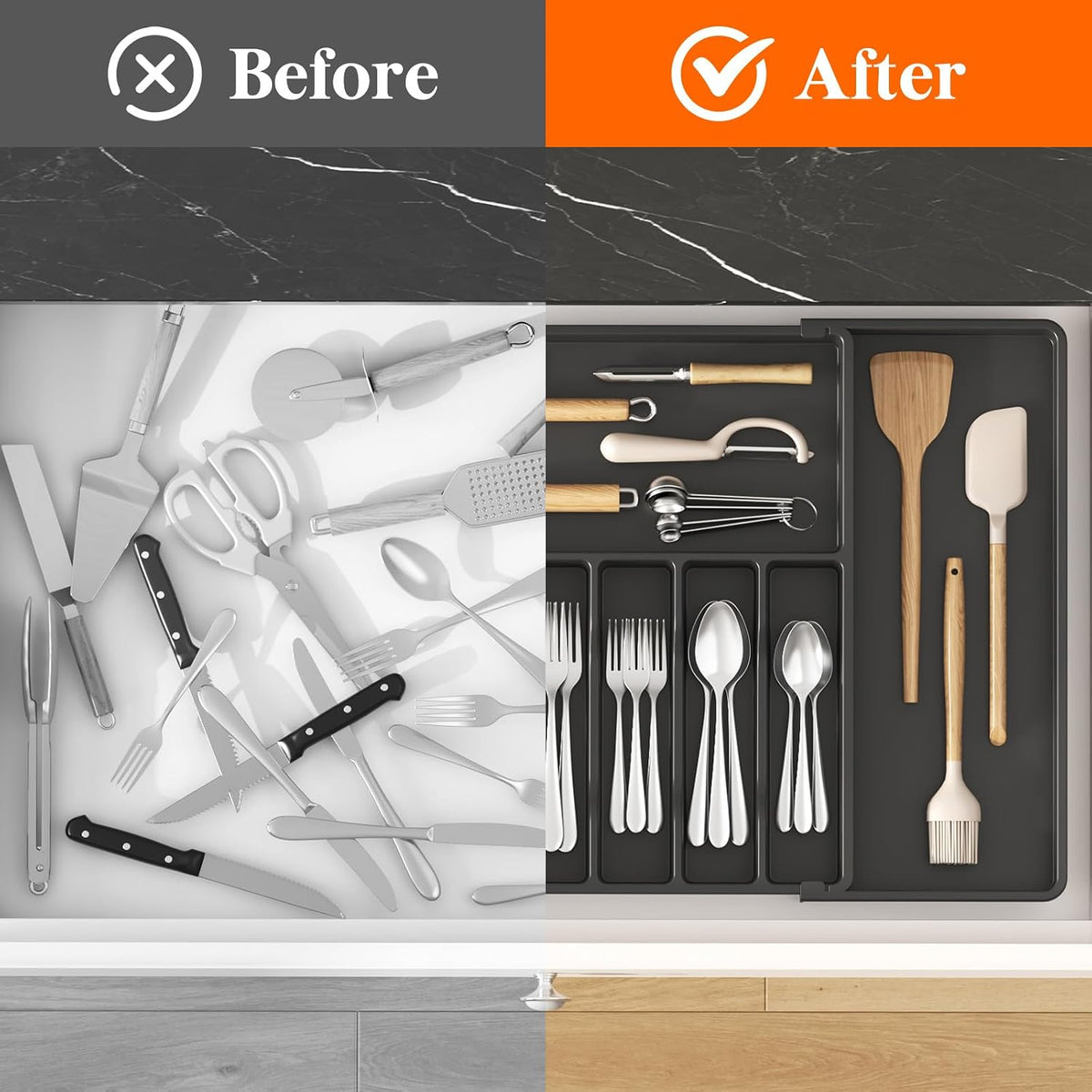 Extra Large Silverware Drawer Organizer, Expandable Utensil Tray