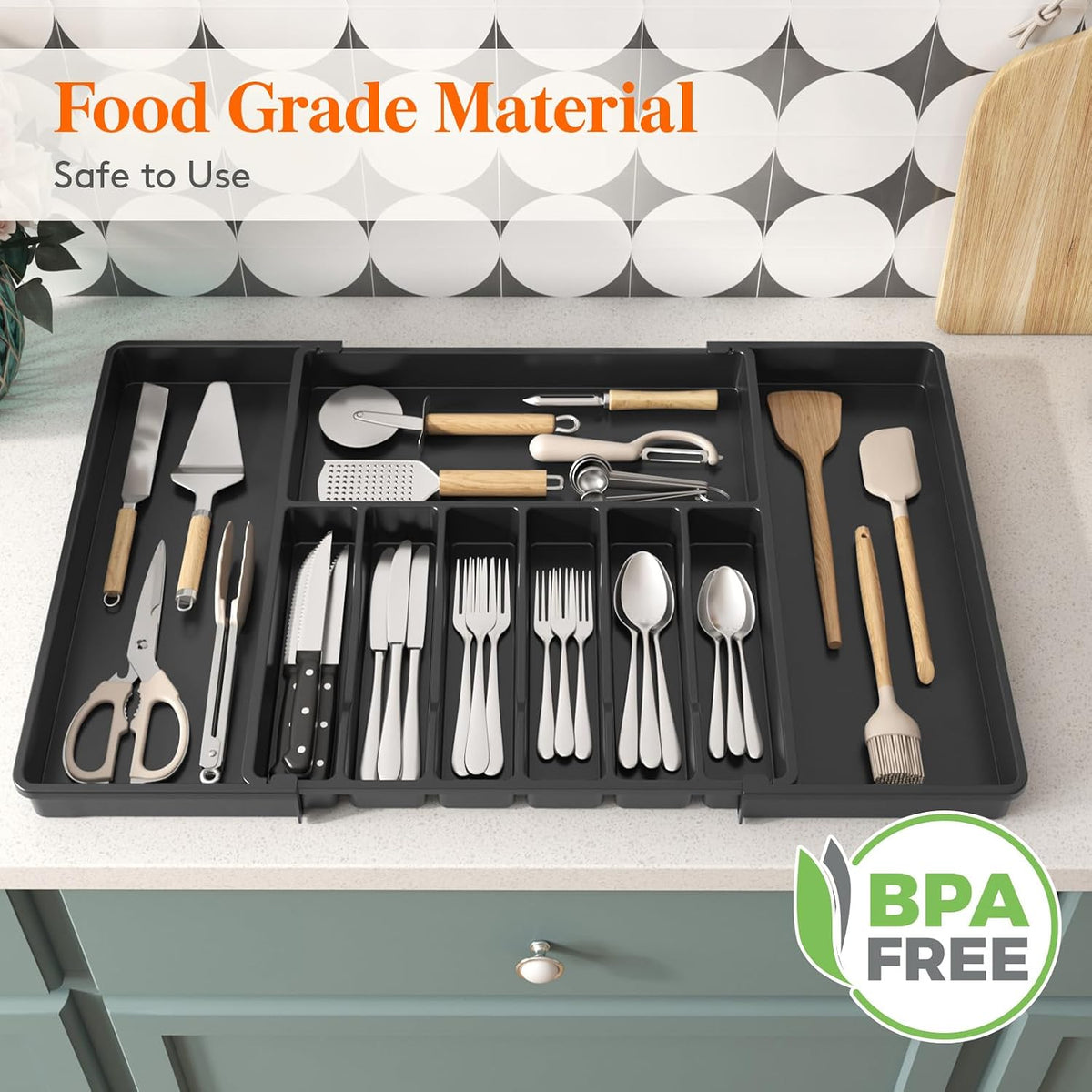 Extra Large Silverware Drawer Organizer, Expandable Utensil Tray