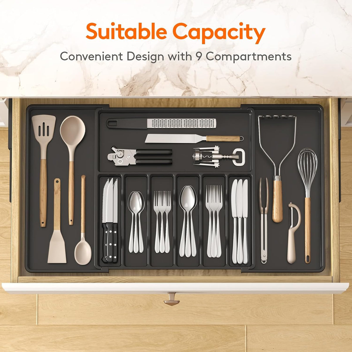 Extra Large Silverware Drawer Organizer, Expandable Utensil Tray