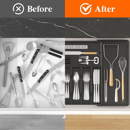 Extra Large Silverware Drawer Organizer, Expandable Utensil Tray