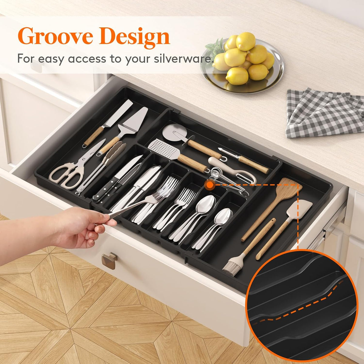 Extra Large Silverware Drawer Organizer, Expandable Utensil Tray
