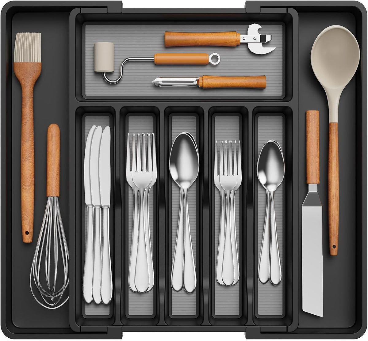 Extra Large Silverware Drawer Organizer, Expandable Utensil Tray