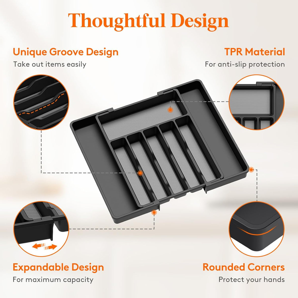 Extra Large Silverware Drawer Organizer, Expandable Utensil Tray
