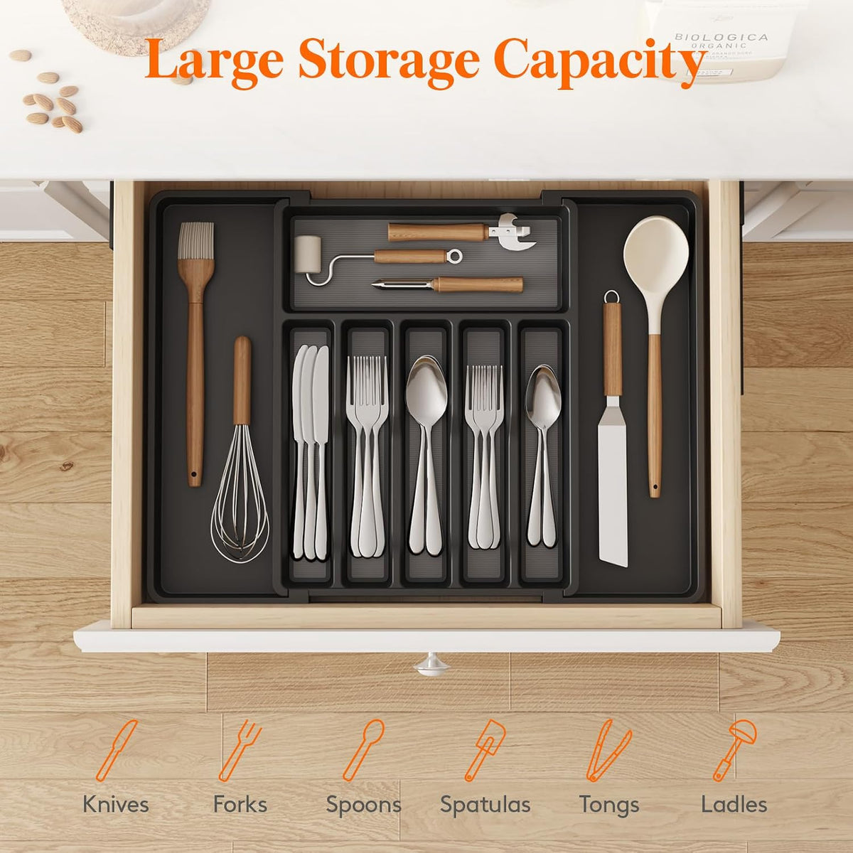 Extra Large Silverware Drawer Organizer, Expandable Utensil Tray