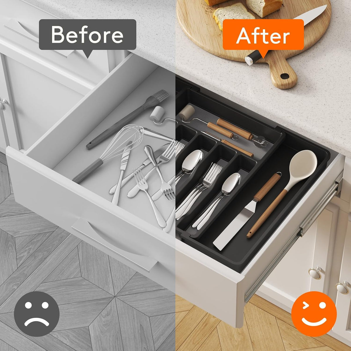 Extra Large Silverware Drawer Organizer, Expandable Utensil Tray