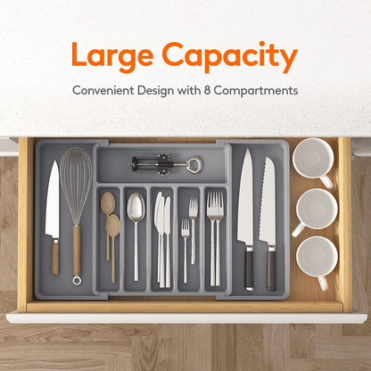 Extra Large Silverware Drawer Organizer, Expandable Utensil Tray