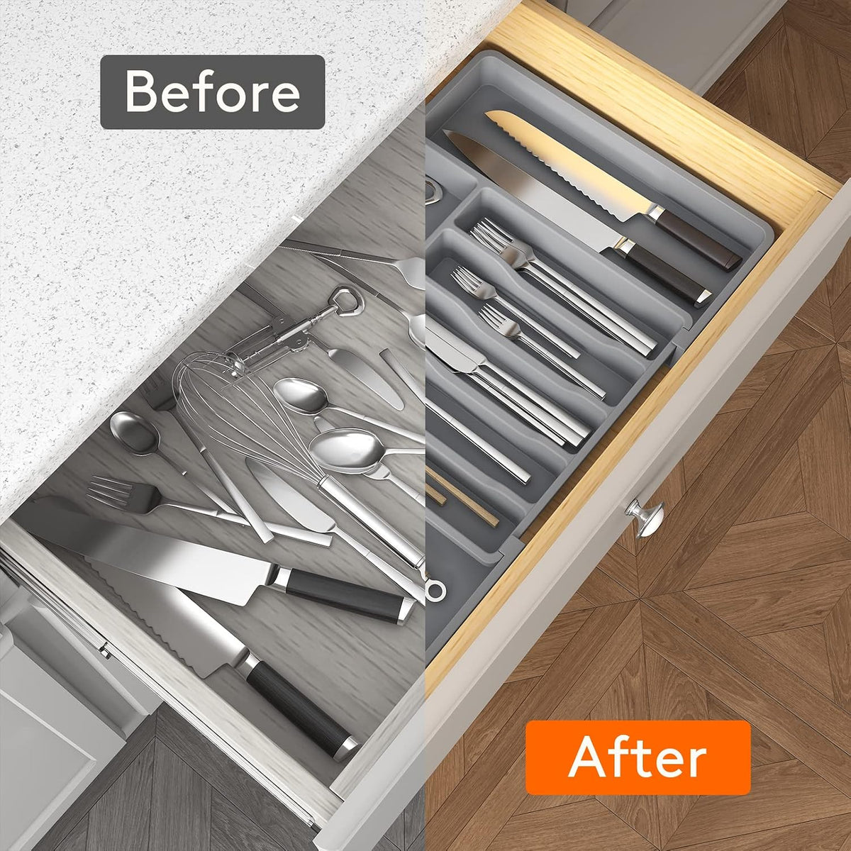 Extra Large Silverware Drawer Organizer, Expandable Utensil Tray