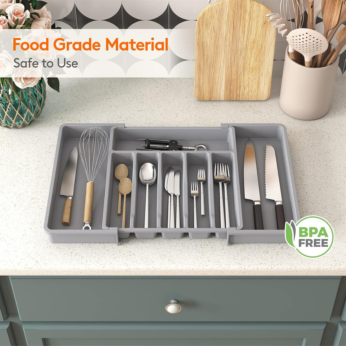 Extra Large Silverware Drawer Organizer, Expandable Utensil Tray
