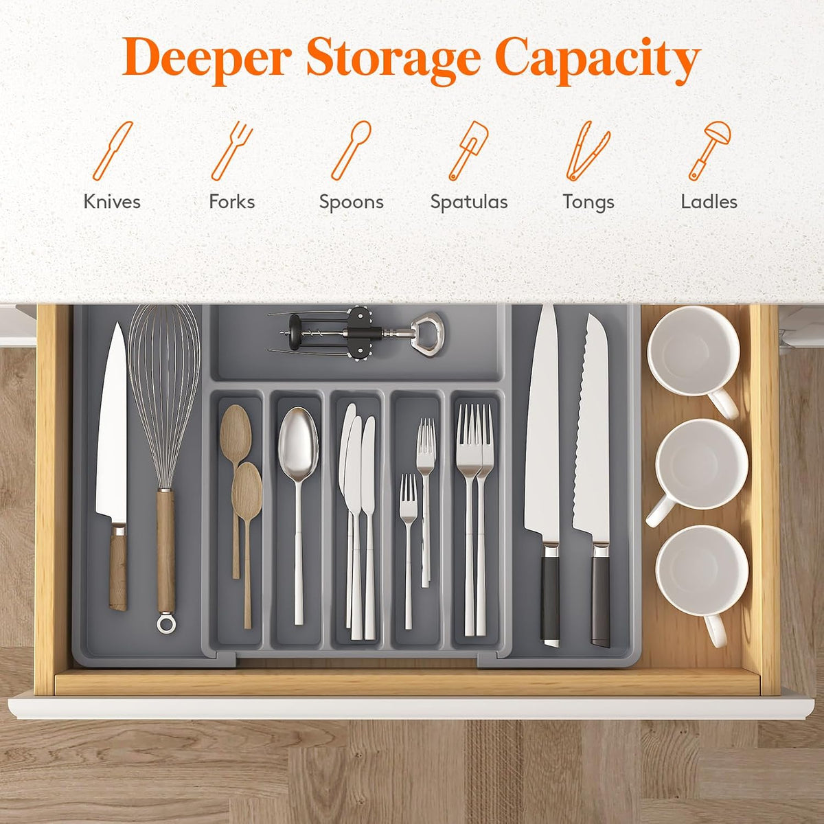 Extra Large Silverware Drawer Organizer, Expandable Utensil Tray
