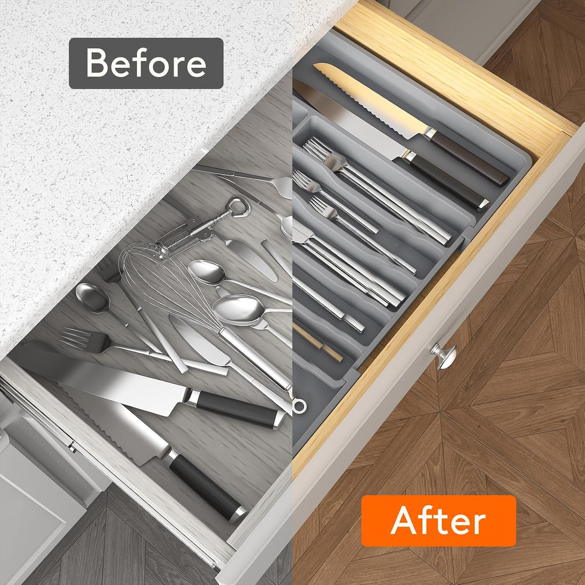 Extra Large Silverware Drawer Organizer, Expandable Utensil Tray