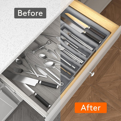 Extra Large Silverware Drawer Organizer, Expandable Utensil Tray