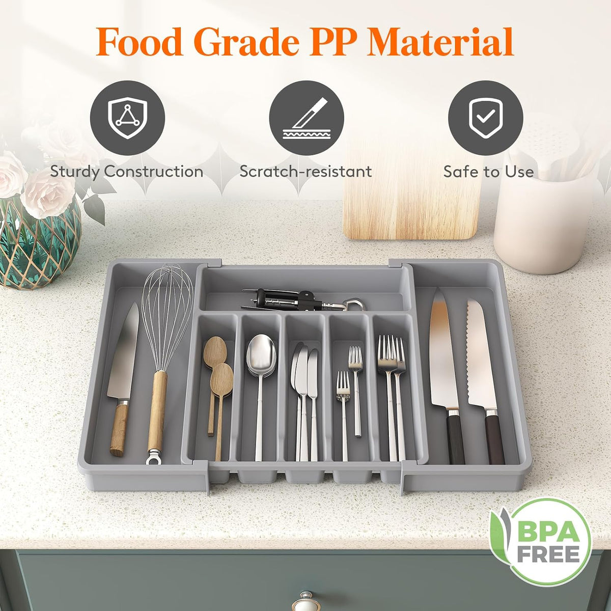 Extra Large Silverware Drawer Organizer, Expandable Utensil Tray