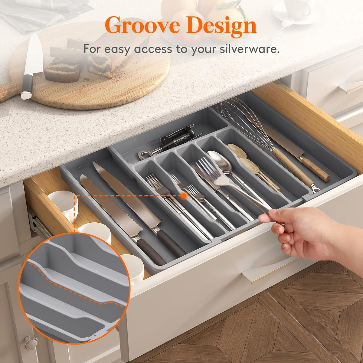 Extra Large Silverware Drawer Organizer, Expandable Utensil Tray