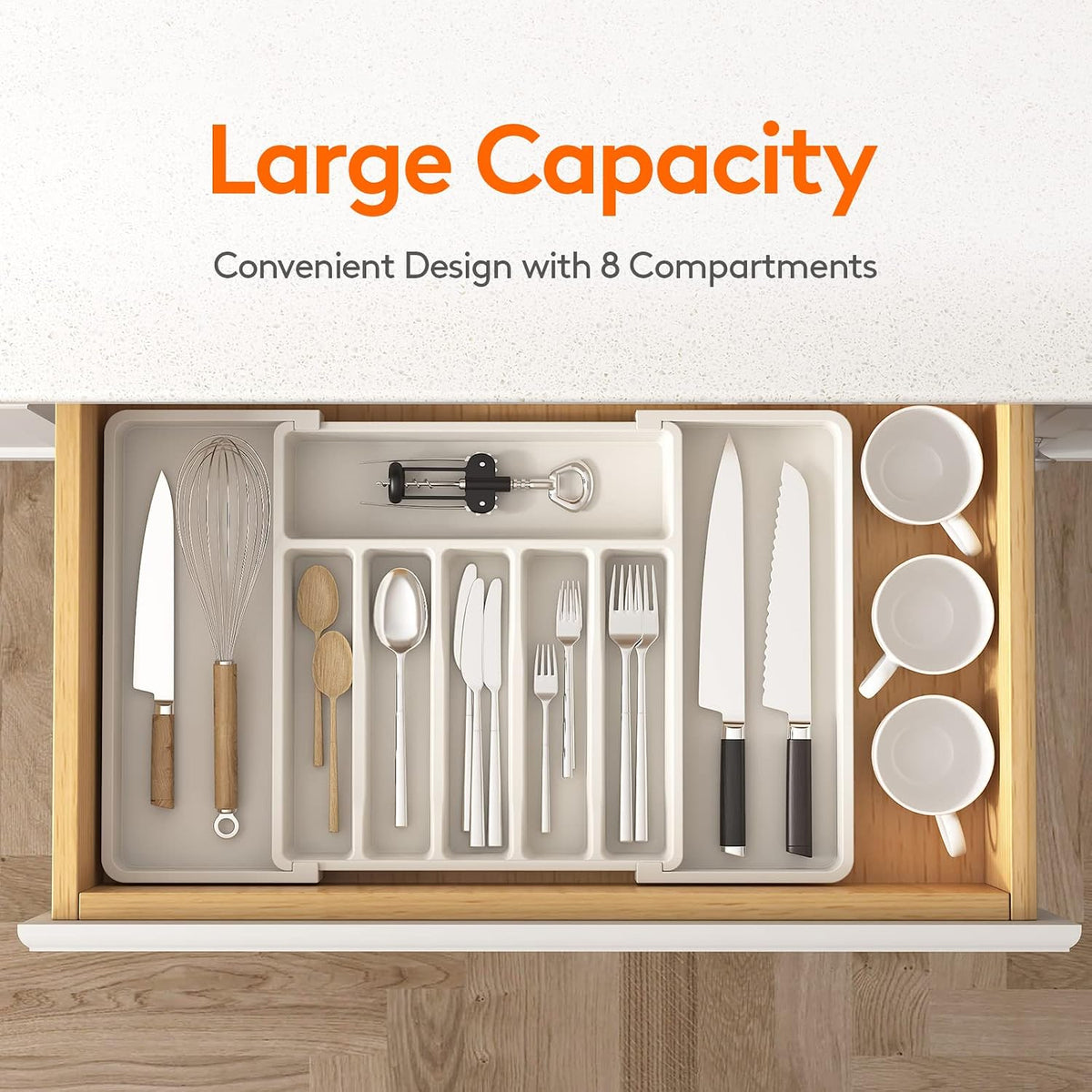 Extra Large Silverware Drawer Organizer, Expandable Utensil Tray