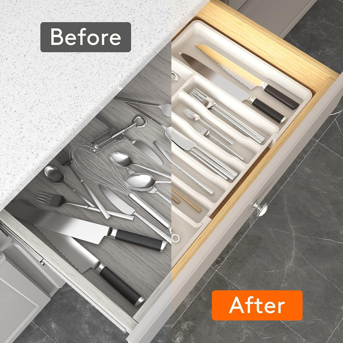 Extra Large Silverware Drawer Organizer, Expandable Utensil Tray