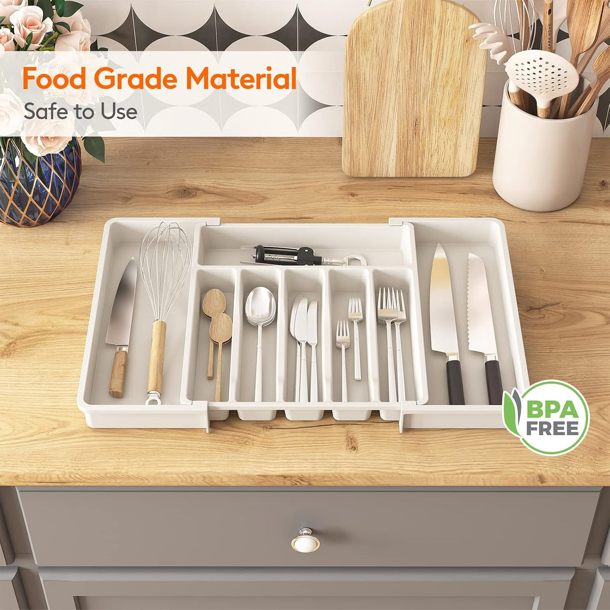 Extra Large Silverware Drawer Organizer, Expandable Utensil Tray