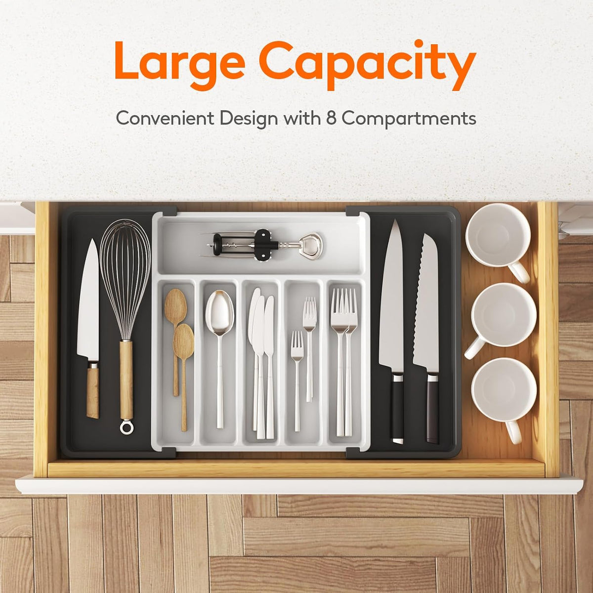 Extra Large Silverware Drawer Organizer, Expandable Utensil Tray