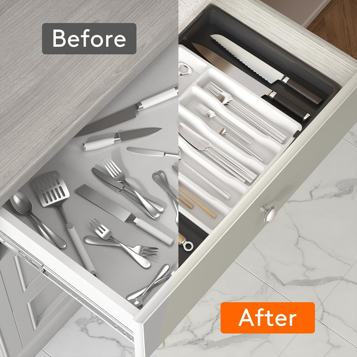 Extra Large Silverware Drawer Organizer, Expandable Utensil Tray
