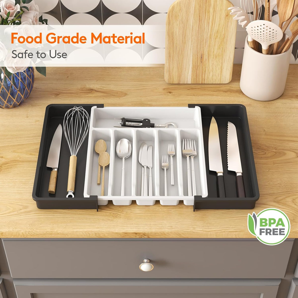 Extra Large Silverware Drawer Organizer, Expandable Utensil Tray