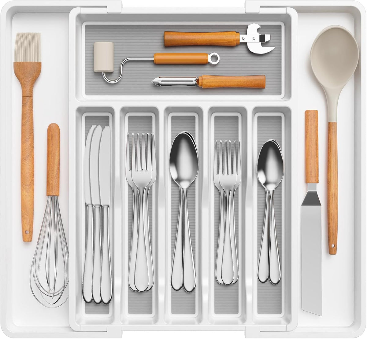 Extra Large Silverware Drawer Organizer, Expandable Utensil Tray