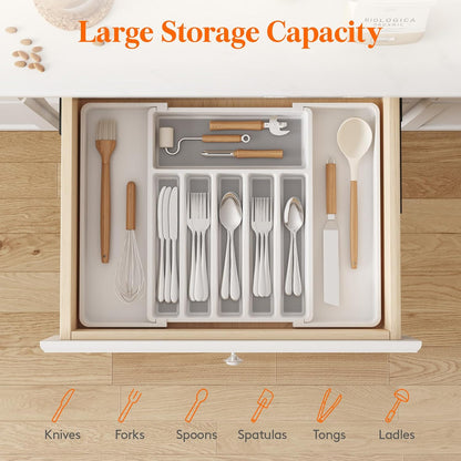 Extra Large Silverware Drawer Organizer, Expandable Utensil Tray