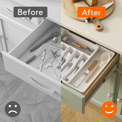 Extra Large Silverware Drawer Organizer, Expandable Utensil Tray
