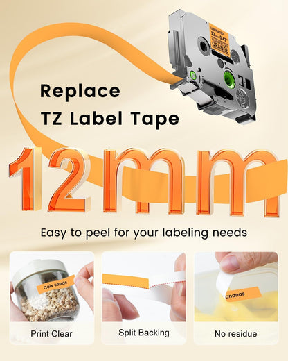 Label Maker Tape 12mm 0.47" Laminated White TZe231 Label Tape | Replacement for Brother P-touch Label Tape TZe-231 TZ Tape 1/2" Compatible with Ptouch D220 D210 H110 D200 D400 PT-1280