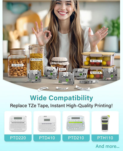 Label Maker Tape 12mm 0.47" Laminated White TZe231 Label Tape | Replacement for Brother P-touch Label Tape TZe-231 TZ Tape 1/2" Compatible with Ptouch D220 D210 H110 D200 D400 PT-1280