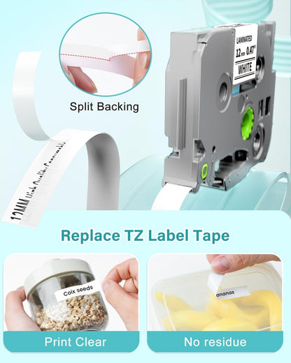 Label Maker Tape 12mm 0.47" Laminated White TZe231 Label Tape | Replacement for Brother P-touch Label Tape TZe-231 TZ Tape 1/2" Compatible with Ptouch D220 D210 H110 D200 D400 PT-1280