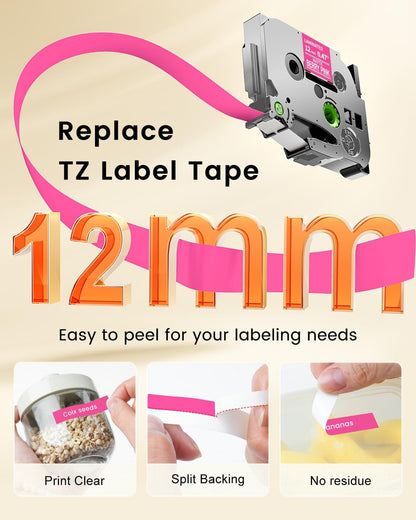 Label Maker Tape 12mm 0.47" Laminated White TZe231 Label Tape | Replacement for Brother P-touch Label Tape TZe-231 TZ Tape 1/2" Compatible with Ptouch D220 D210 H110 D200 D400 PT-1280