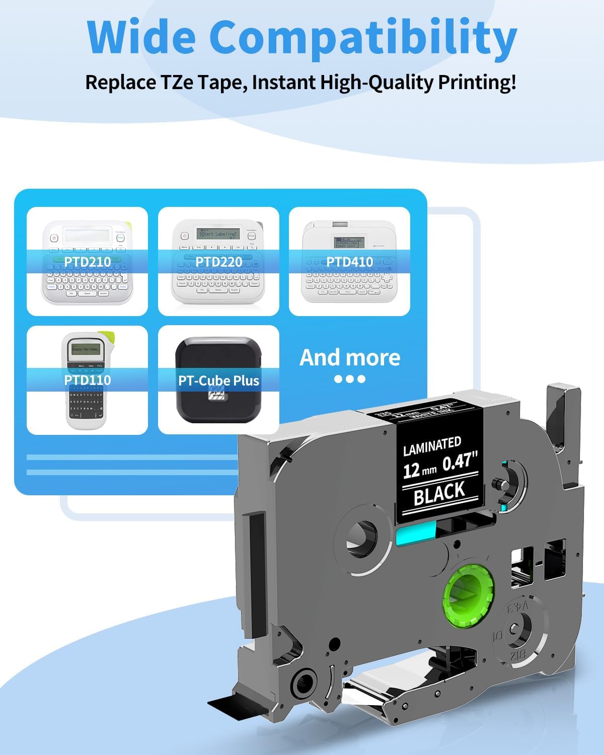 Label Maker Tape 12mm 0.47" Laminated White TZe231 Label Tape | Replacement for Brother P-touch Label Tape TZe-231 TZ Tape 1/2" Compatible with Ptouch D220 D210 H110 D200 D400 PT-1280