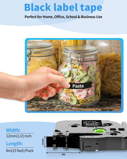 Label Maker Tape 12mm 0.47" Laminated White TZe231 Label Tape | Replacement for Brother P-touch Label Tape TZe-231 TZ Tape 1/2" Compatible with Ptouch D220 D210 H110 D200 D400 PT-1280