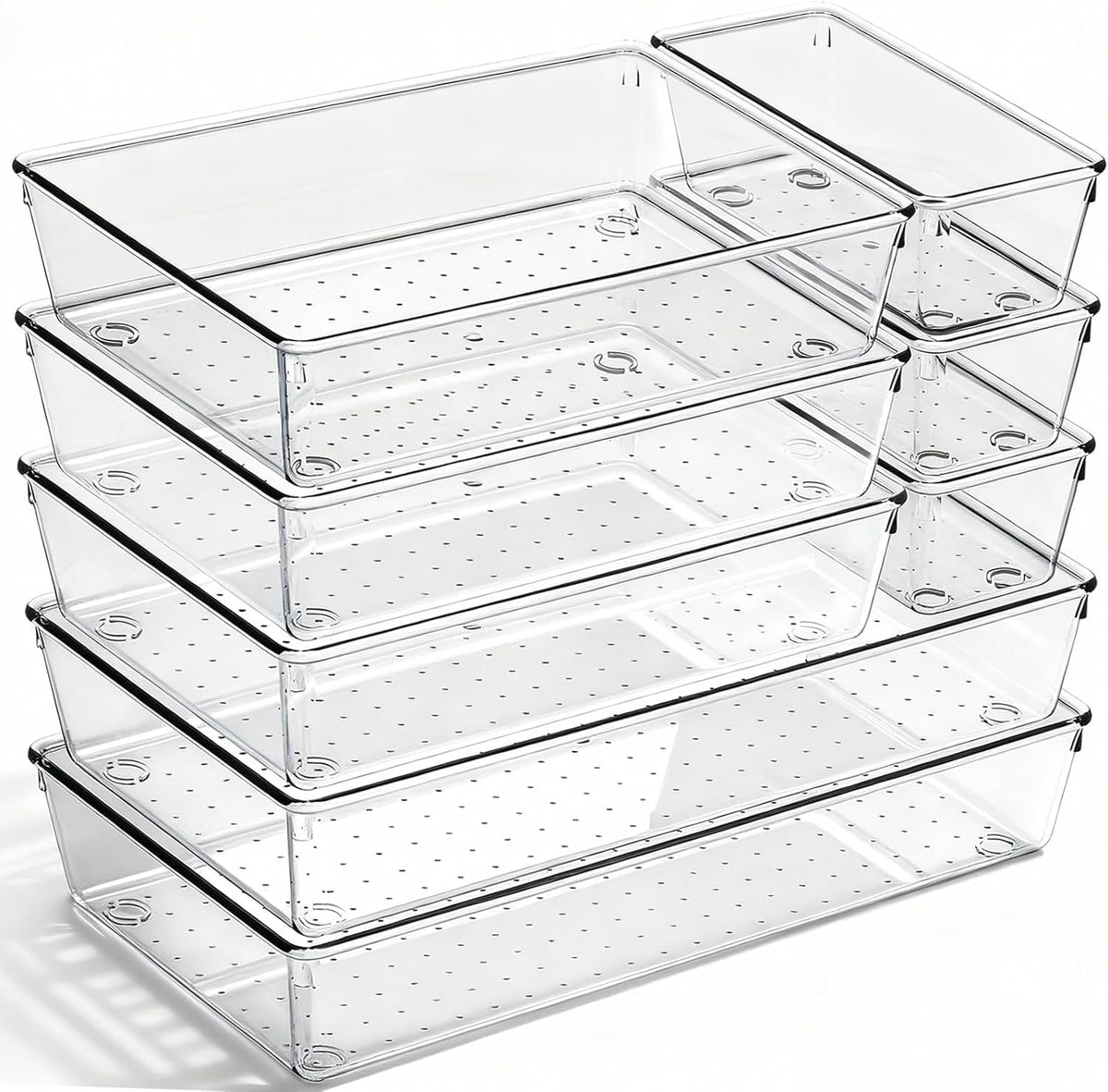 Large Clear Plastic Drawer Organizer Trays, 3 Sizes, Non-Slip