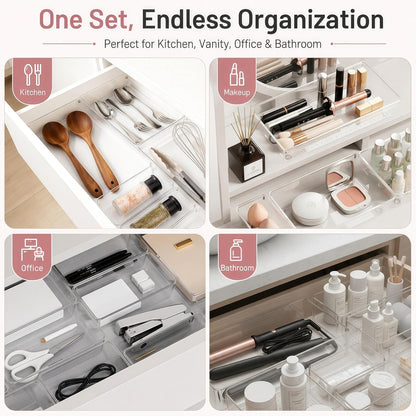 Large Clear Plastic Drawer Organizer Trays, 3 Sizes, Non-Slip