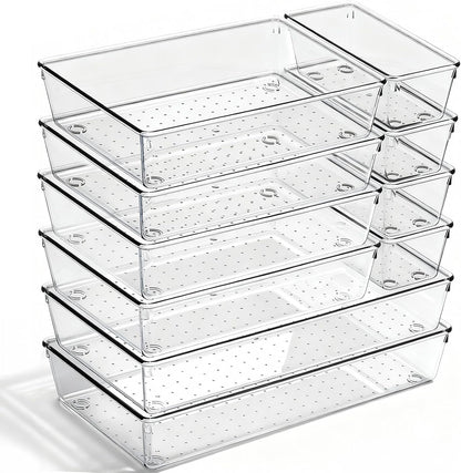 Large Clear Plastic Drawer Organizer Trays, 3 Sizes, Non-Slip
