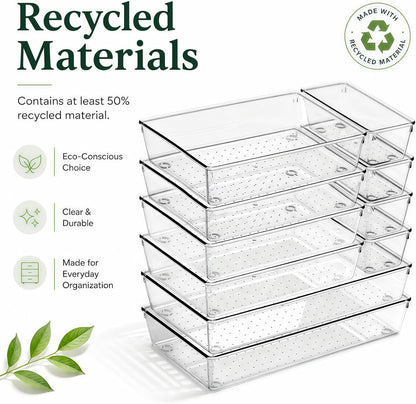 Large Clear Plastic Drawer Organizer Trays, 3 Sizes, Non-Slip