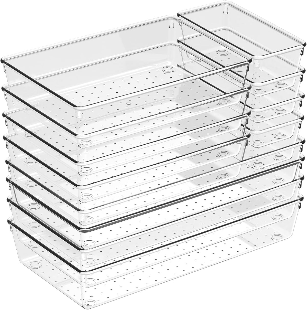 Large Clear Plastic Drawer Organizer Trays, 3 Sizes, Non-Slip