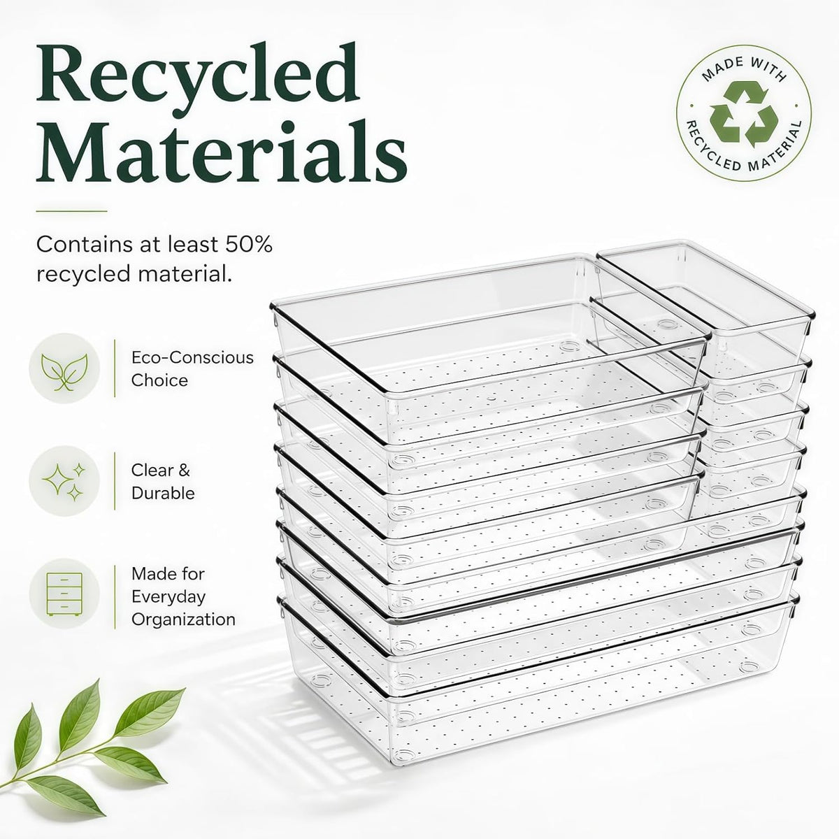 Large Clear Plastic Drawer Organizer Trays, 3 Sizes, Non-Slip