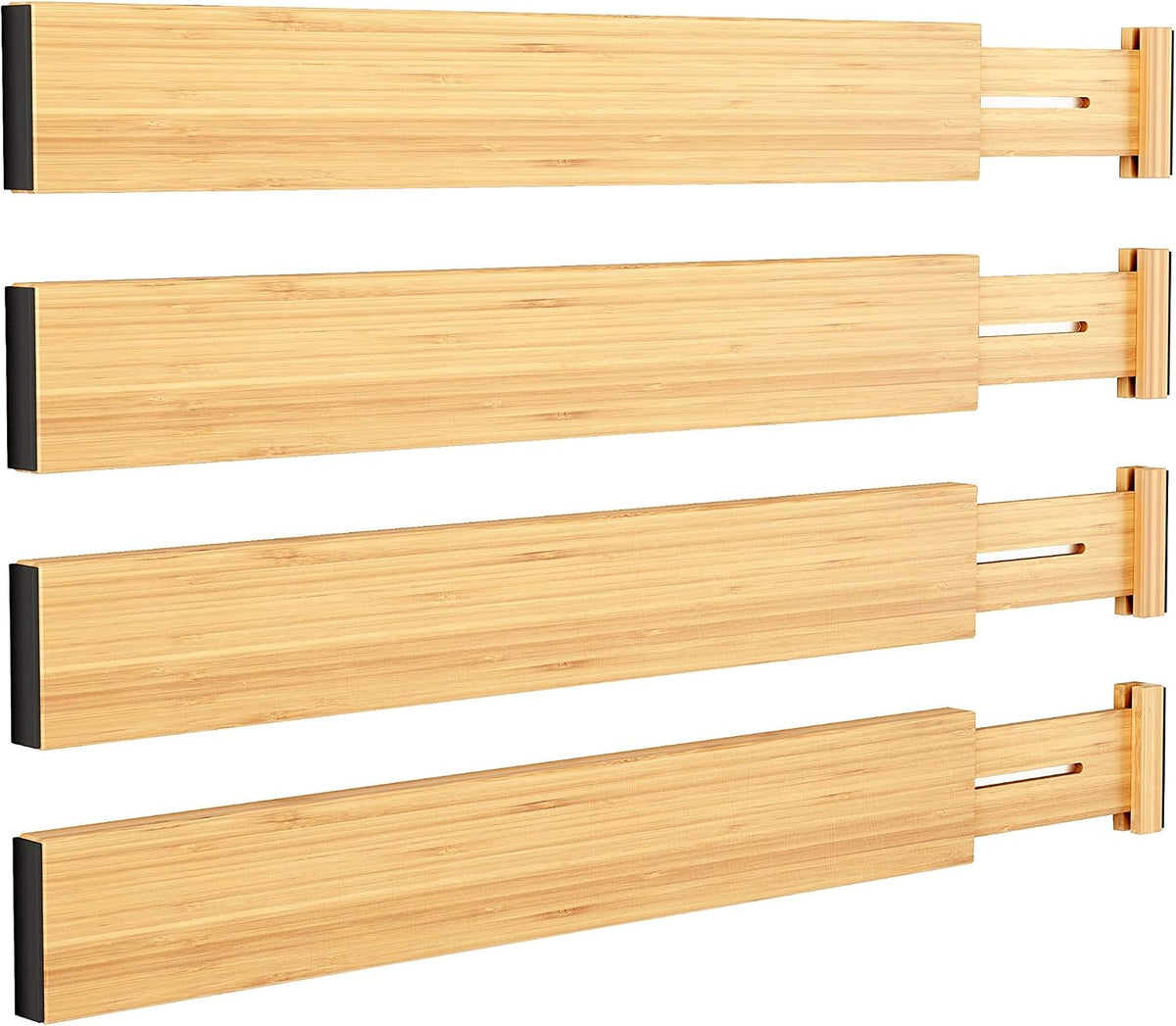Bamboo Expandable Drawer Dividers – Fits 16.6"–22" Drawers, 2" High, Set of 4 | Spring-Loaded Bamboo Separator for Kitchen Island, Bathroom Vanity & Dresser Drawers