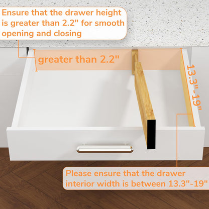 Bamboo Expandable Drawer Dividers – Fits 16.6"–22" Drawers, 2" High, Set of 4 | Spring-Loaded Bamboo Separator for Kitchen Island, Bathroom Vanity & Dresser Drawers