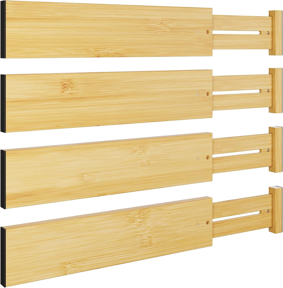 Bamboo Expandable Drawer Dividers – Fits 16.6"–22" Drawers, 2" High, Set of 4 | Spring-Loaded Bamboo Separator for Kitchen Island, Bathroom Vanity & Dresser Drawers
