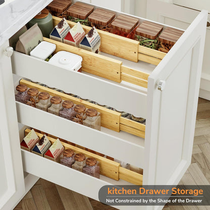 Bamboo Expandable Drawer Dividers – Fits 16.6"–22" Drawers, 2" High, Set of 4 | Spring-Loaded Bamboo Separator for Kitchen Island, Bathroom Vanity & Dresser Drawers